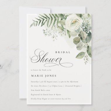 ChicFern Greenery White Floral Bridal Shower Invitations