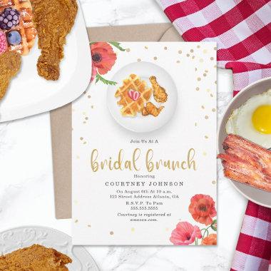 Chicken & Waffles Floral Bridal Shower Brunch Invitations
