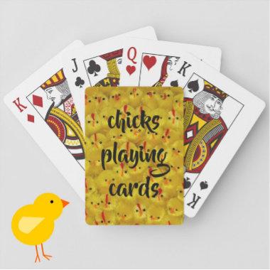 "Chicks Playing " Cute Fun Yellow Pattern Poker