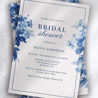 China Blue Watercolor Floral Bridal Shower Invitations