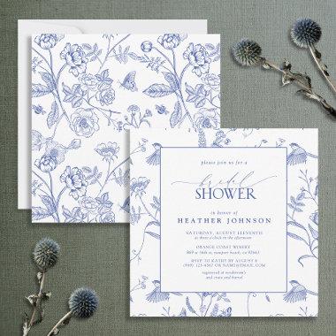 Chinese Blue & White Vintage Floral Bridal Shower Invitations
