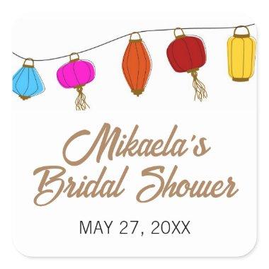 Chinese Lantern Bridal Shower Square Sticker