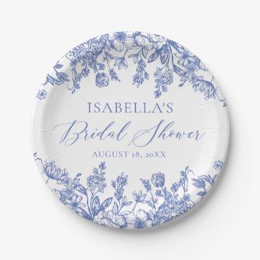 Chinoise Victorian Blue Floral Bridal Shower Paper Plates