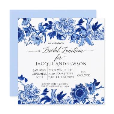 Chinoiserie Bird Blue White Floral Bridal Luncheon Invitations