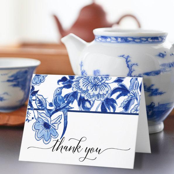 Chinoiserie Bird Floral Blue White Bridal Shower Thank You Invitations