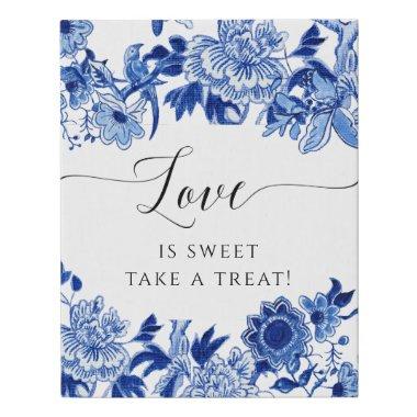 Chinoiserie Bird Foliage Blue White Dessert Bridal Faux Canvas Print