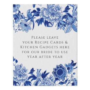 Chinoiserie Bird Foliage Blue White Recipe Bridal Faux Canvas Print