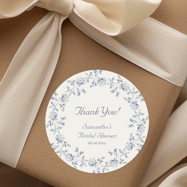 Chinoiserie Blue Floral  Classic Round Sticker