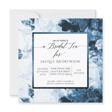 Chinoiserie Blue Floral Script Bridal Tea Party Invitations