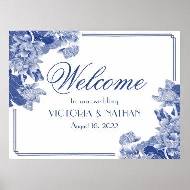 Chinoiserie Blue Floral Wedding Welcome Sign
