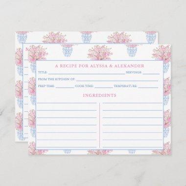 Chinoiserie Blue & Pink Bridal Shower Recipe Invitations