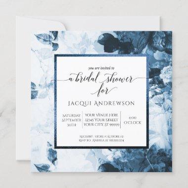 Chinoiserie Blue White Floral Script Bridal Shower Invitations