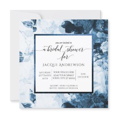 Chinoiserie Blue White Floral Script Bridal Shower Invitations