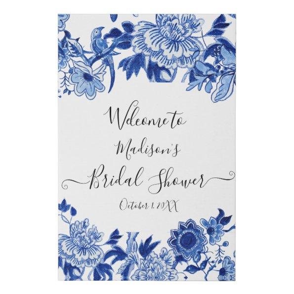 Chinoiserie Blue White Foliage Welcome Bridal Faux Faux Canvas Print