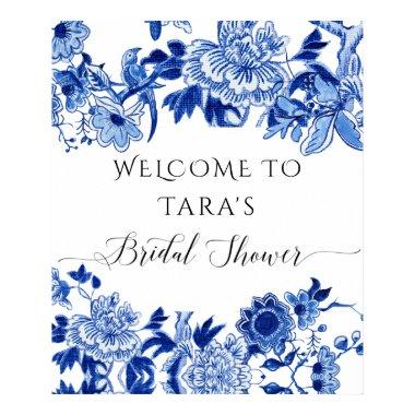 Chinoiserie Blue White Welcome Bird Foliage Bridal Poster