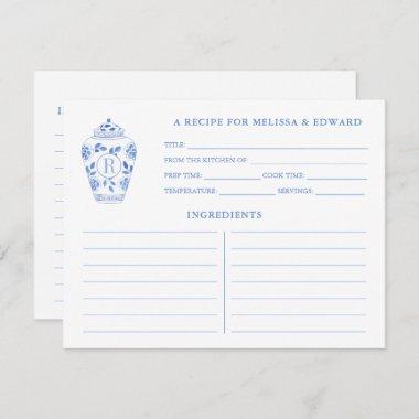 Chinoiserie Chic Blue White Monogram Recipe Invitations