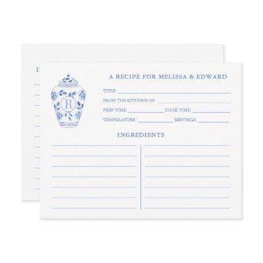 Chinoiserie Chic Blue White Monogram Recipe Invitations