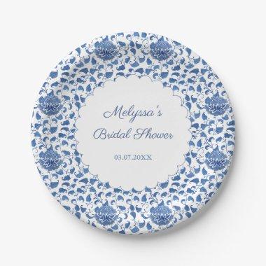 Chinoiserie Chic Blue & White Print Bridal Shower Paper Plates