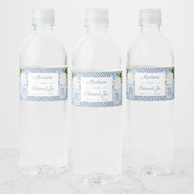 Chinoiserie Chic Blue & White Wedding Shower Party Water Bottle Label
