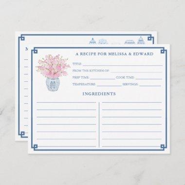 Chinoiserie Chic Pink and Blue Recipe Invitations