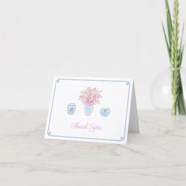 Chinoiserie Chic Sky Blue And Pink Bridal Shower Thank You Invitations