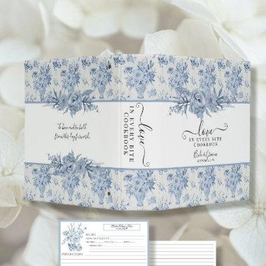 Chinoiserie Dusty Blue White Floral Bridal Recipe 3 Ring Binder