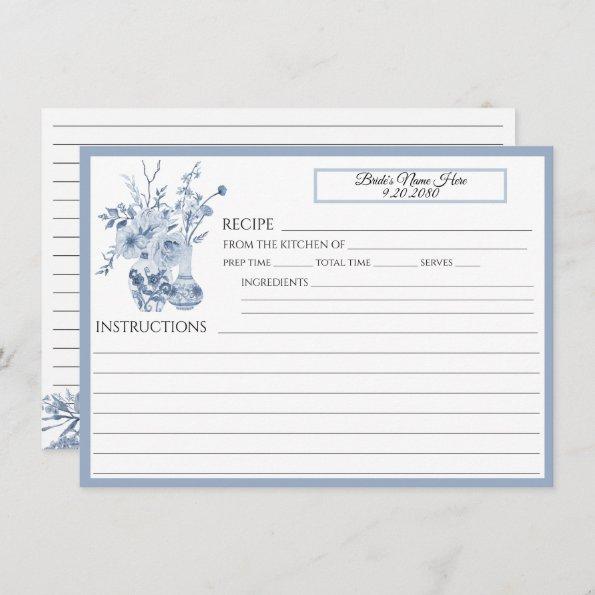 Chinoiserie Floral Blue and White Bridal Recipe Invitations