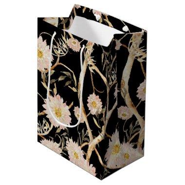 Chinoiserie Floral Peony Watercolor Black n Pink Medium Gift Bag