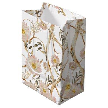 Chinoiserie Floral Peony Watercolor Blush Pink Medium Gift Bag