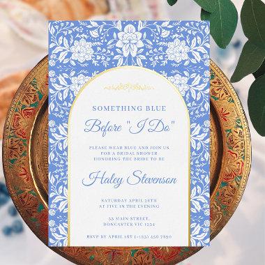 Chinoiserie Floral Something Blue Bridal Shower Foil Invitations