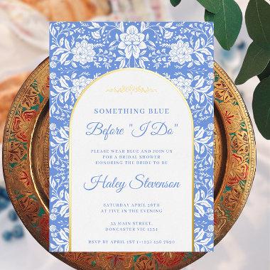 Chinoiserie Floral Something Blue Bridal Shower Foil Invitations
