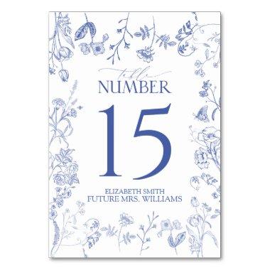 Chinoiserie French Blue Victorian Floral Table Number
