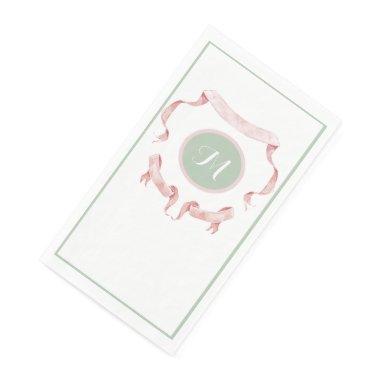 Chinoiserie Green Ribbons Logo Crest Paper Guest Towels