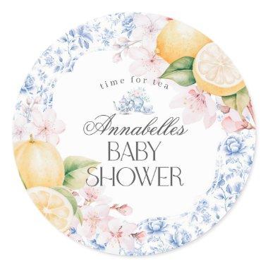 Chinoiserie Lemon Tea Baby Shower  Classic Round Sticker
