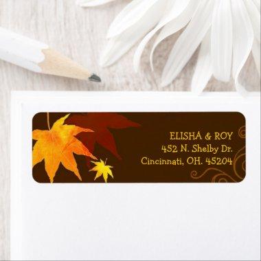 Chocolate Brown Maple Leaf Wedding Return Address Label