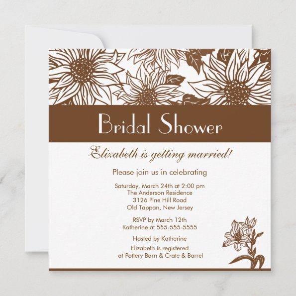 Chocolate Brown Sunflower Bridal Shower Invitations
