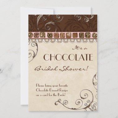 Chocolate Damask Swirl Bridal Shower Invitations