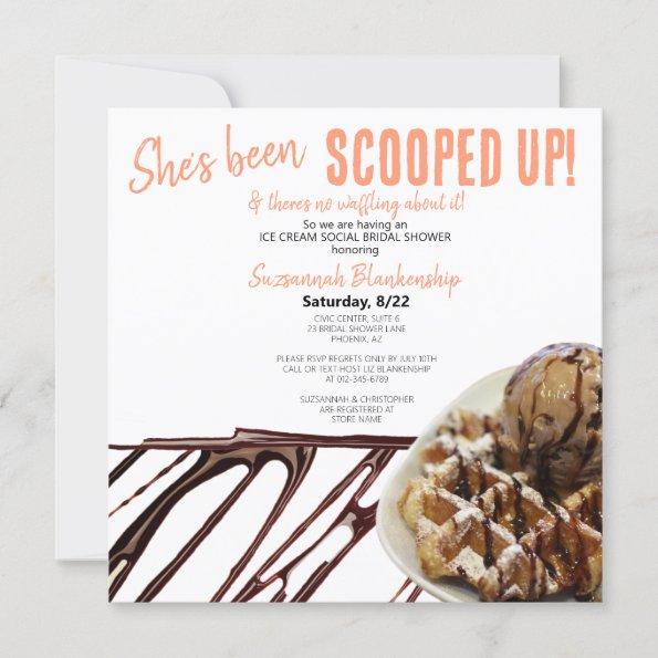Chocolate Ice Cream Scoop On Waffle Bridal Shower Invitations
