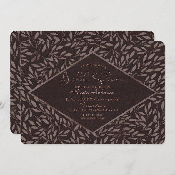 Chocolate Mauve Leaves Botanical Bridal Shower Invitations