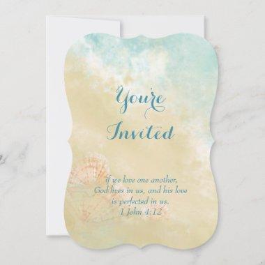 Christian Scripture Beach Ocean Seashell Wedding Invitations