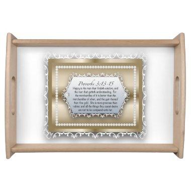 Christian Wisdom Gold Bible Quote Proverbs 3:13 Serving Tray