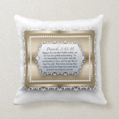 Christian Wisdom Gold Bible Quote Proverbs 3:13 Throw Pillow