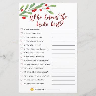 Christmas Bridal Game - Who Know The Bride Best