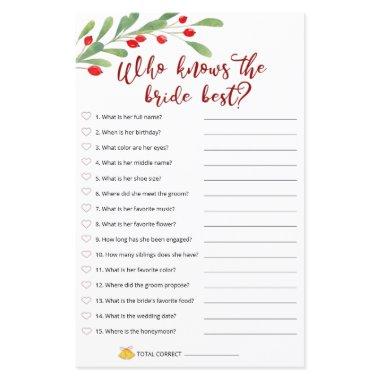 Christmas Bridal Game - Who Know The Bride Best