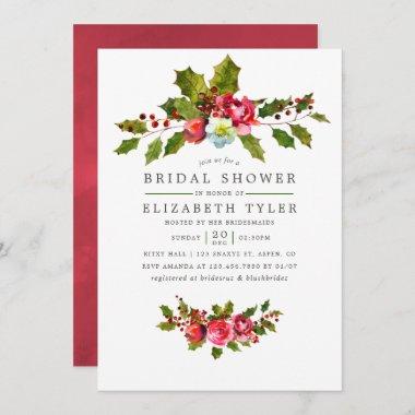 Christmas Bridal Shower Floral Holly Invitations