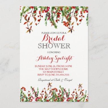 Christmas Bridal Shower Floral Invitations
