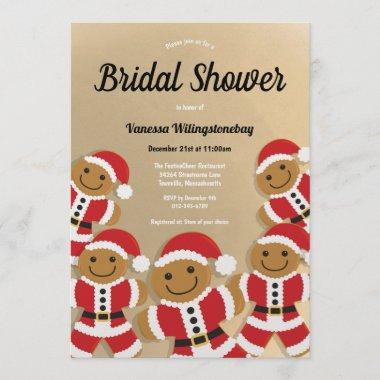 Christmas Bridal Shower Gold Gingerbread Santa Invitations