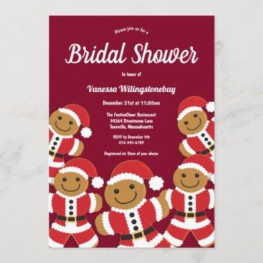 Christmas Bridal Shower Red Gingerbread Santa Invitations