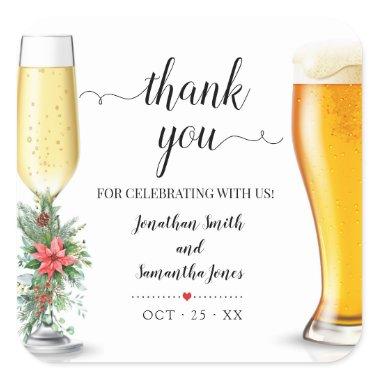 Christmas Bubbles and Brews Thank You Wedding Square Sticker