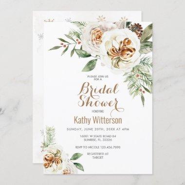 Christmas Creamy White Winter Floral Bridal Shower Invitations